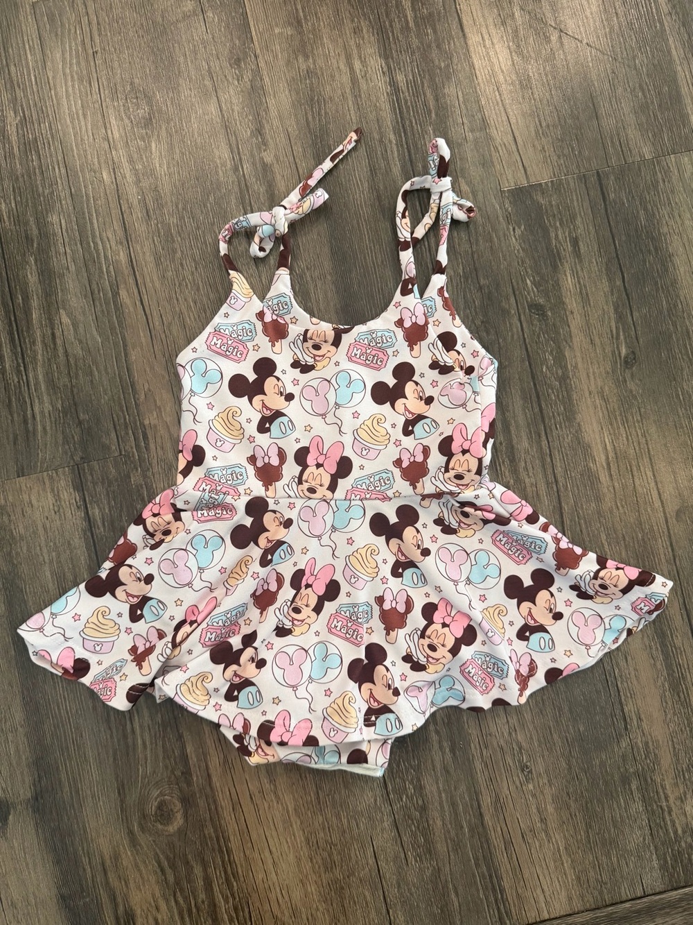 Minnie & Mickey Print Skirted Romper